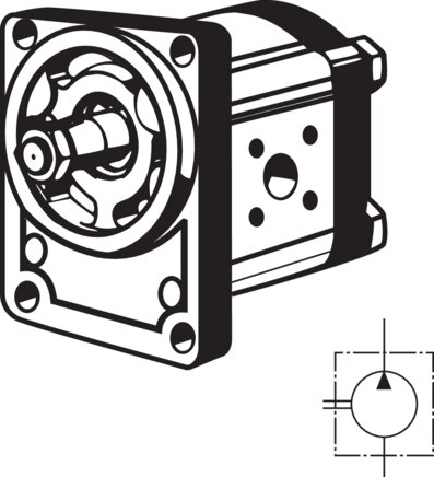 Exemplary representation: Hydraulic gear pump with German standard flange (Bosch flange), size 2