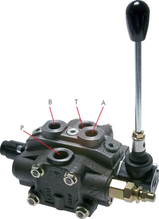 Exemplary representation: Moulded hydraulic hand lever valve with inlet and outlet element