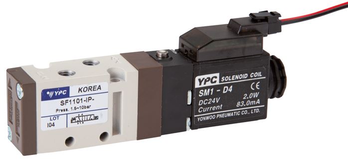 Exemplary representation: 5/2-way solenoid valve with spring return with rectangular plug SY100