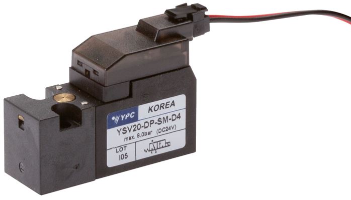 Exemplary representation: 3/2-way solenoid valve with spring return (NC) with rectangular plug SY100